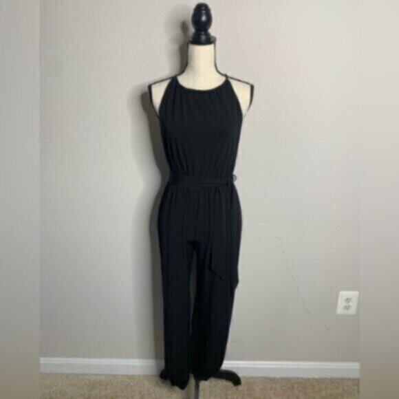 Hot Miami Styles Black Slit Hem Belted Harem Jumpsuit - Picture 2 of 13
